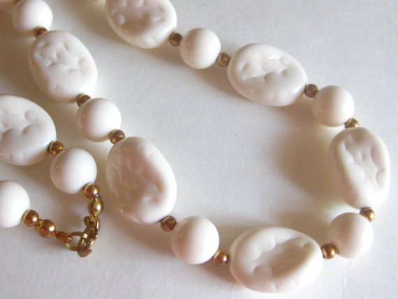 White Beaded Necklace 24" Long Celluoid Vintage - image 1