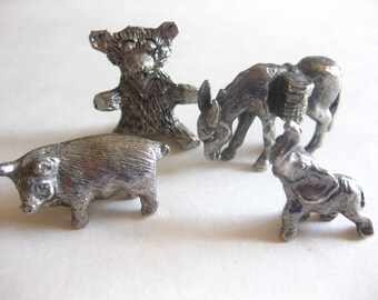 Pewter Animal Lot (4) Hog Bear Donkey Elephant Vintage