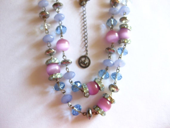 Crown Trifari Necklace Moonstone Pink Blue Double… - image 5