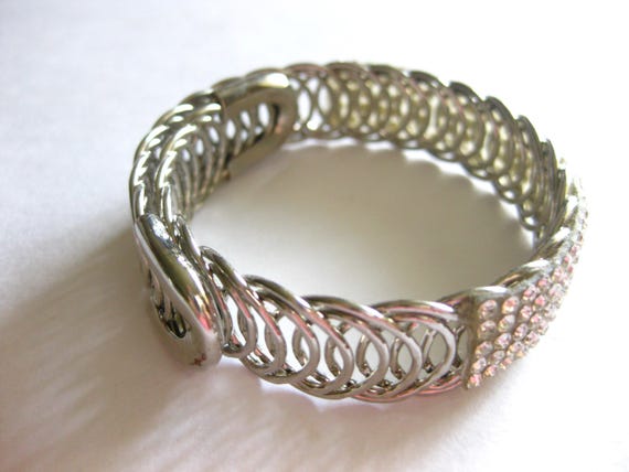 Bracelet Silver Clear Rhinestone Wrap Vintage - image 4