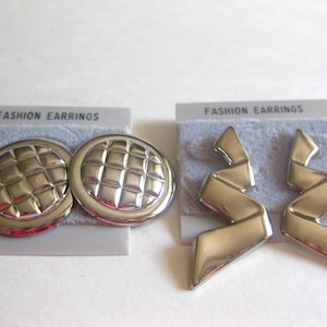 Earrings Silver Modernist Geometric Lot (2) Pierced Original Card Old Stock Vintage