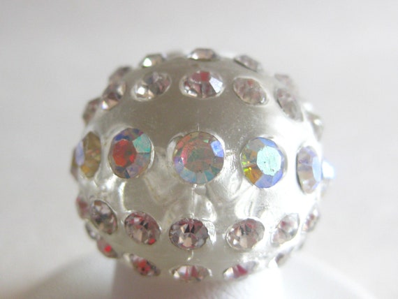 Clear Lucite Ring Lot Rhinestone Dome Square Size… - image 5