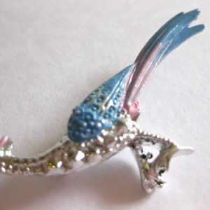 Roadrunner Chaparral Bird Brooch Pin Blue Vintage