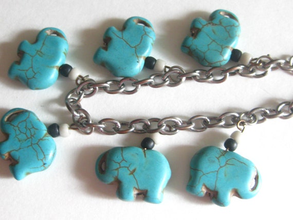 Elephant Bracelet Turquoise Silver Chain Link Vin… - image 3