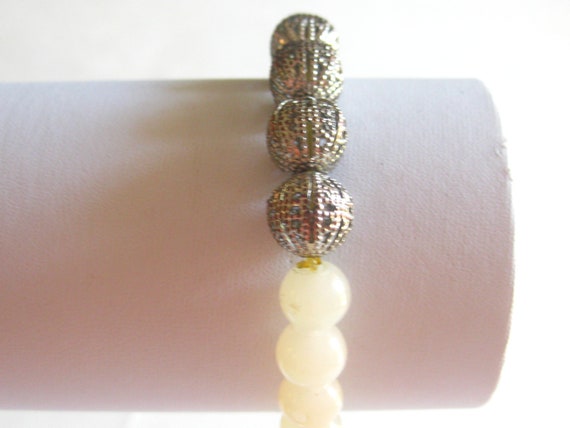 Moonstone Silver Filigree Beaded Bracelet Elastic… - image 2