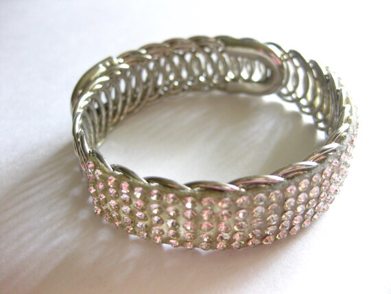 Bracelet Silver Clear Rhinestone Wrap Vintage - image 1