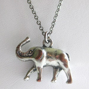 Elephant Necklace Pendant Chain Silver Good Luck Trunk up Vintage - Etsy