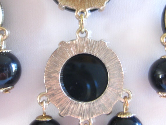 Black Beaded Large Faceted Bib Necklace 24" - 28"… - image 4