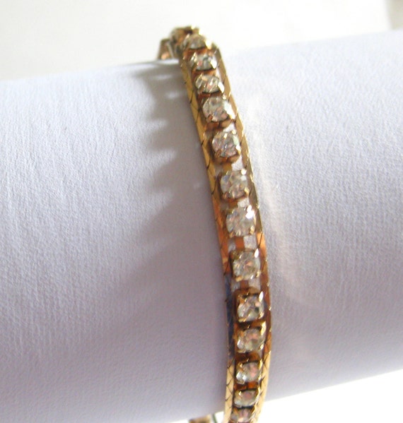 Clear Crystal Rhinestone Tennis Bracelet Vintage - image 1