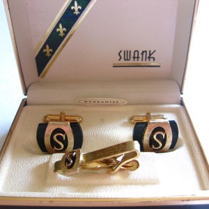 Tie Clip Cuff Links Set Swank Initial S Original Box Vintage