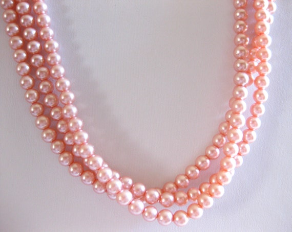 Pink Pearl Choker Necklace 3 Strands Vintage - image 1