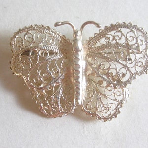 Silver Butterfly Brooch Filigree C-Clasp Vintage