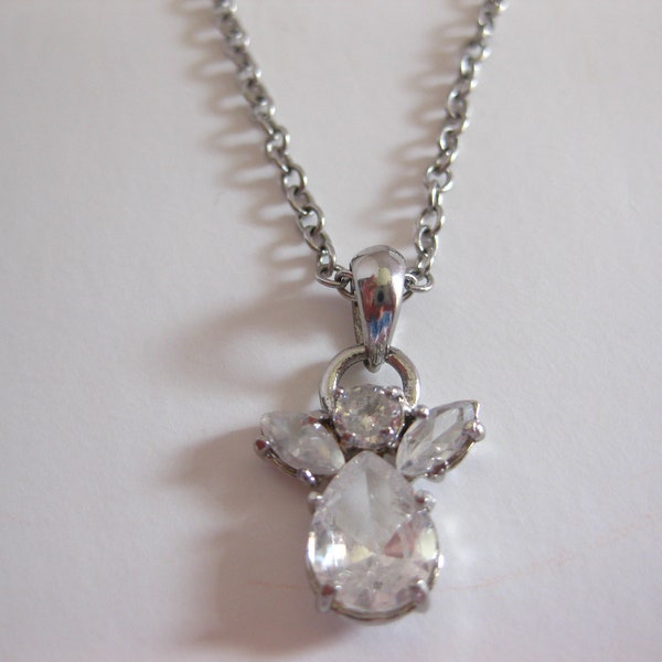 Necklace Angel Cookie Lee Clear Rhinestone CZ Vintage