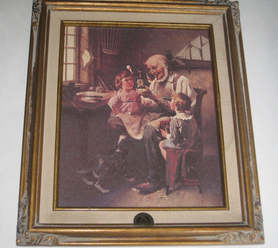 Norman Rockwell Toy Maker Canvas Reproduction 1995 COA C0102 Estate
