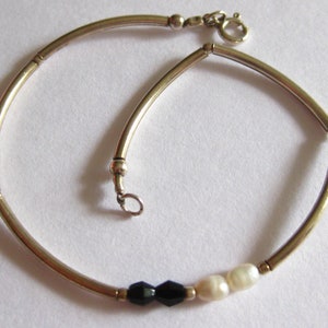 Bracelet Pearl Onyx 925 Sterling Vintage