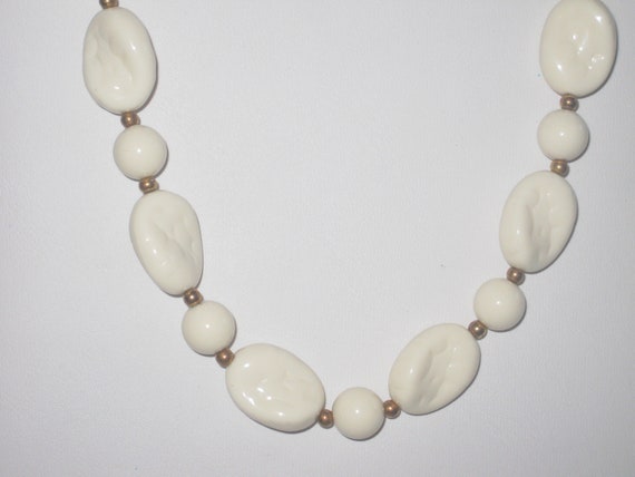 White Beaded Necklace 24" Long Celluoid Vintage - image 2