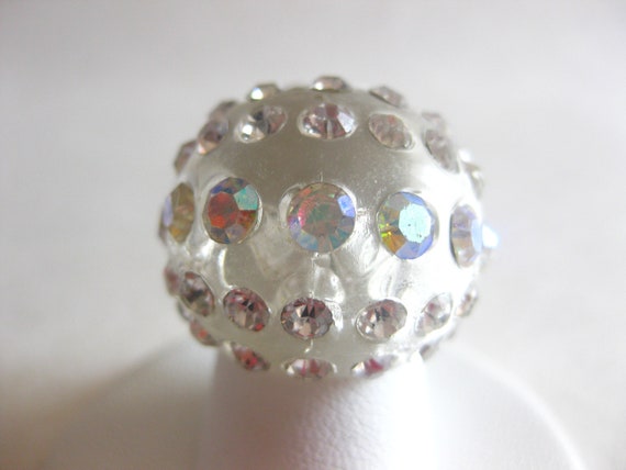 Clear Lucite Ring Lot Rhinestone Dome Square Size… - image 4