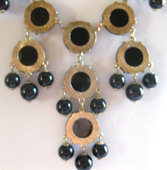 Black Beaded Large Faceted Bib Necklace 24" - 28"… - image 3