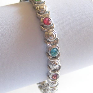 Tennis Bracelet Jeweled Multi Colored Silver Tone Vintage image 1