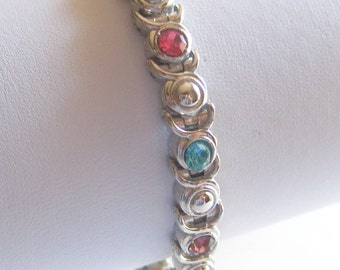 Tennis Bracelet Jeweled Multi Colored Silver Tone Vintage