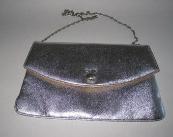 Miss Lewis Silver Clutch Evening Bag Handbag 1960's Vintage 6" x 1.5"