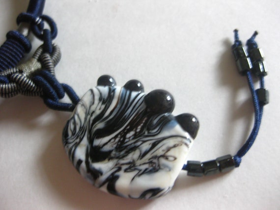 Jasper Zebra Stone Onyx Necklace Blue Cord Chain - image 5