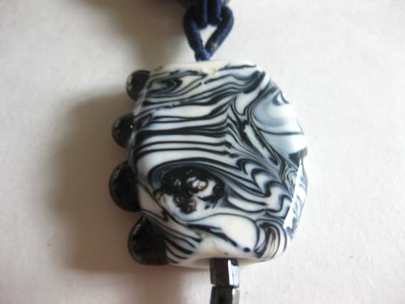 Jasper Zebra Stone Onyx Necklace Blue Cord Chain - image 3