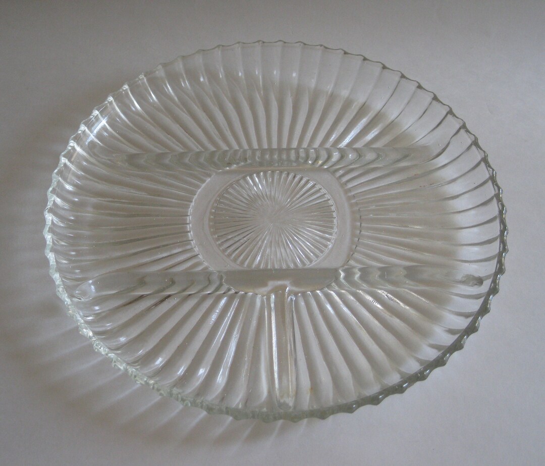 Relish Serving Tray Pressed Clear Glass Starburst Pattern 4 Section ...