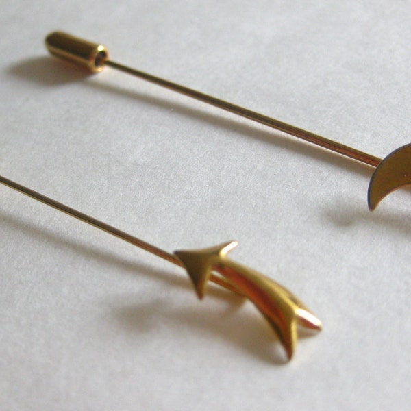 Half Moon Shooting Star Stick Pin Lot (2) Vintage