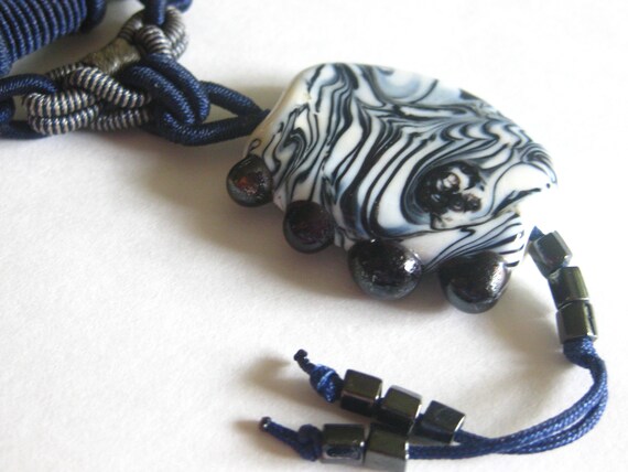 Jasper Zebra Stone Onyx Necklace Blue Cord Chain - image 1