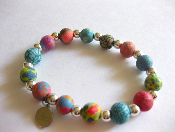 Bracelet Beaded Clay Rainbow Beads Jilzara Vintage - image 3