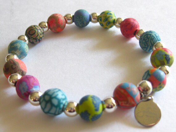 Bracelet Beaded Clay Rainbow Beads Jilzara Vintage - image 1
