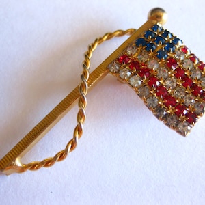 American Flag Pin Brooch Red White Blue Rhinestones Vintage