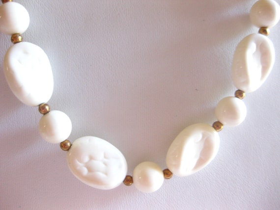 White Beaded Necklace 24" Long Celluoid Vintage - image 3