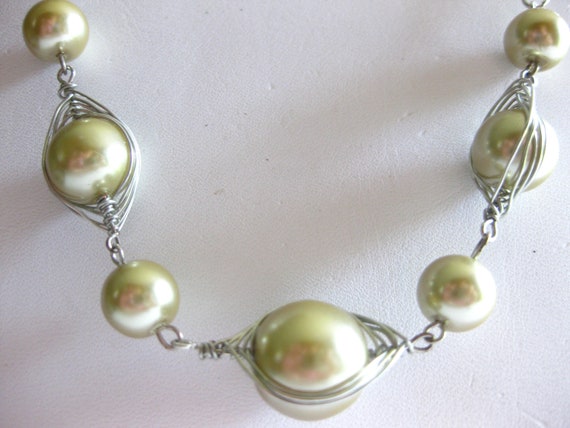 Pearl Silver Glass Set Necklace Earrings Pierced … - image 3