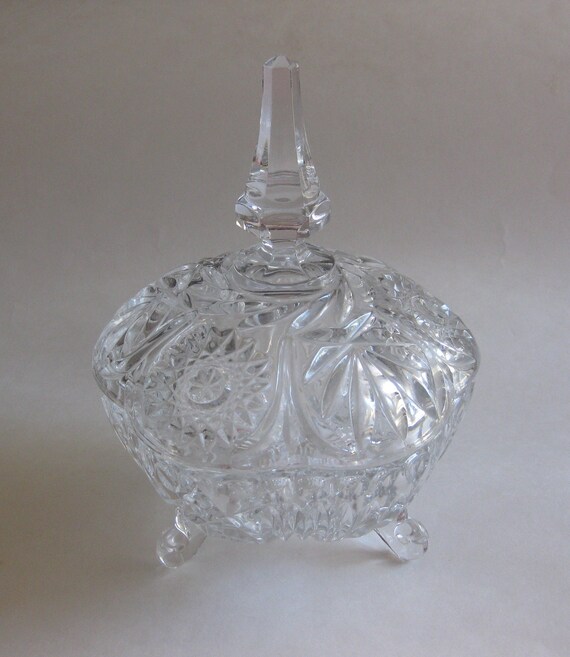 Candy Dish Clear Cut Glass With Lid Footed Vintage Etsy