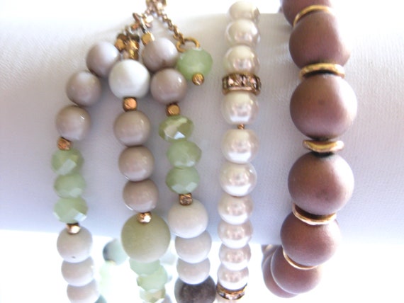 Bracelet Lot (3) Pearl Glass Agate Adjustable Gre… - image 6