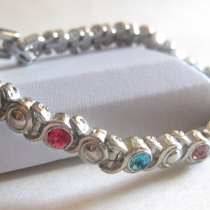 Tennis Bracelet Jeweled Multi Colored Silver Tone Vintage image 2