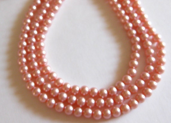 Pink Pearl Choker Necklace 3 Strands Vintage - image 2