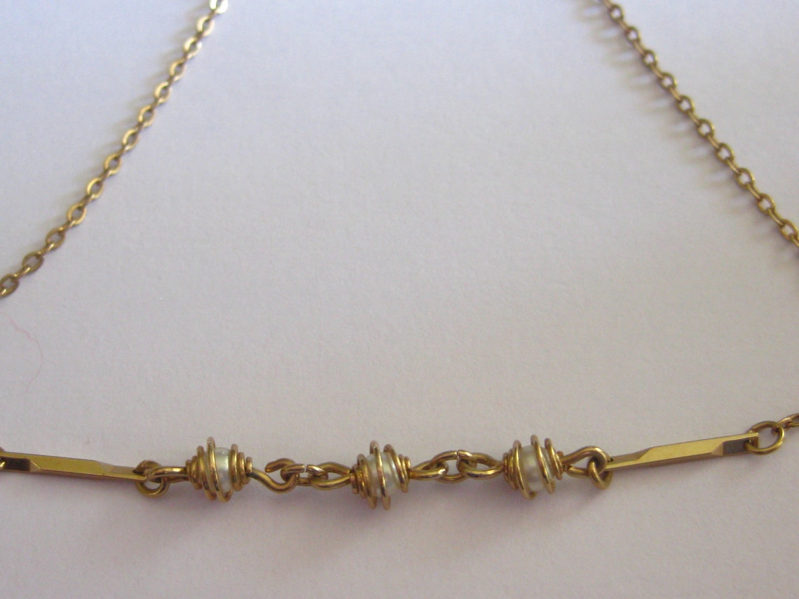 Choker Necklace Pearl Wire Wrapped Avon 16 Gold Tone Etsy