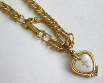 Bracelet MOP Heart Cross 6" Safety Chain Love Vintage