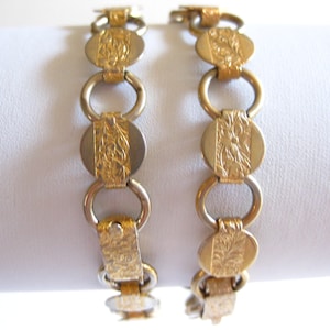 Bracelet Lot (2) Sarah Coventry Link Disk Gold Tone Floral Vintage