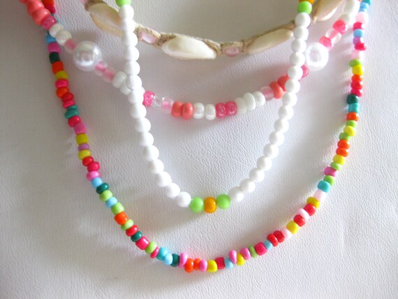 Necklace Lot (4) Teen Girl's Pink Pearl Shell Han… - image 4