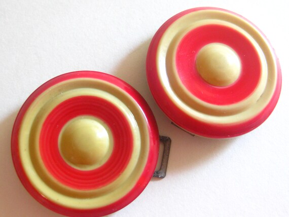 Belt Buckle Art Deco Celluloid Red Ivory Retro Ge… - image 3