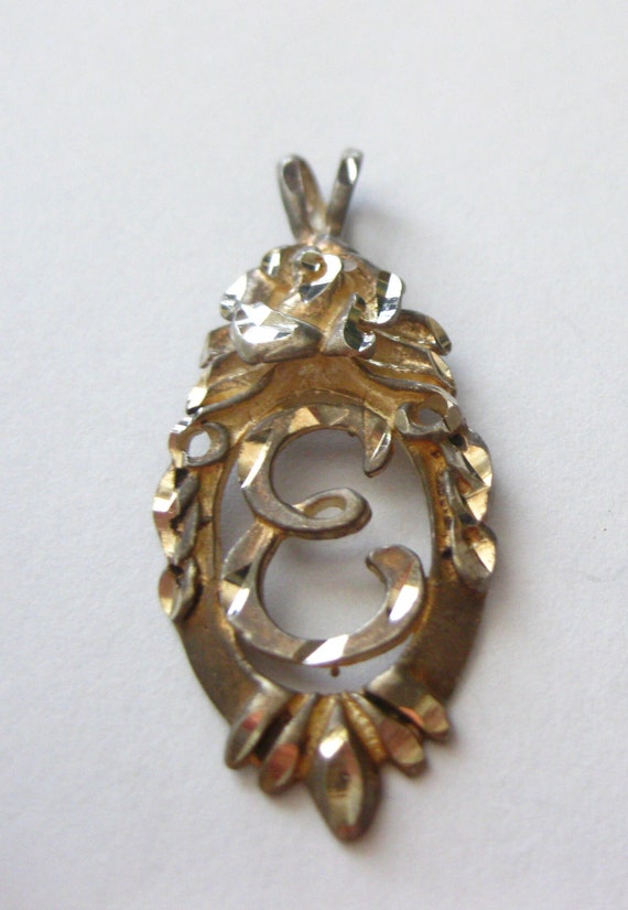 Antique Pendant Initial Letter E 925 Vintage