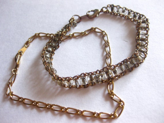 Bracelet Lot (2) Chain Link Gold Glass Beads Vint… - image 2