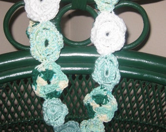 Green Garland Hawaiian Lei Flower Lariat Scarf St. Patrick's Hand Crocheted 46"