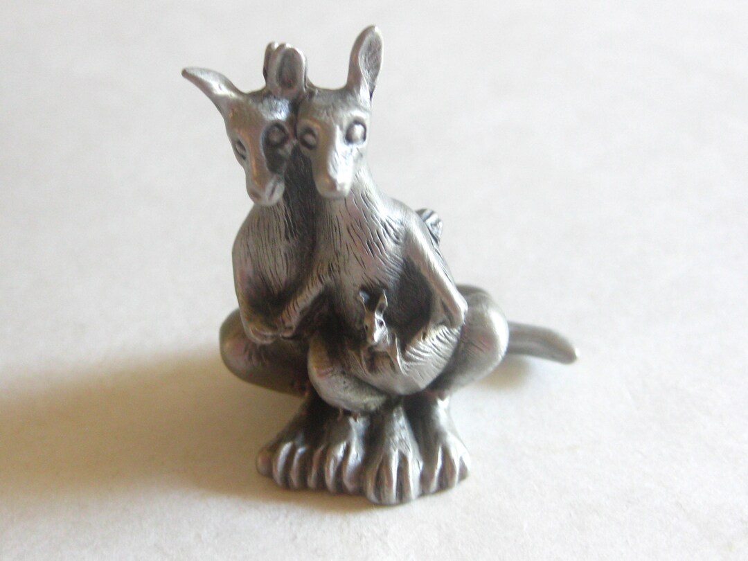 Kangaroo Family Pewter Figurine Signed Hudson 1981 Vantage Etsy
