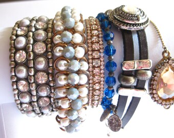 Bracelet Lot (6) Assortment Pearl Rhinestone Beads Vintage