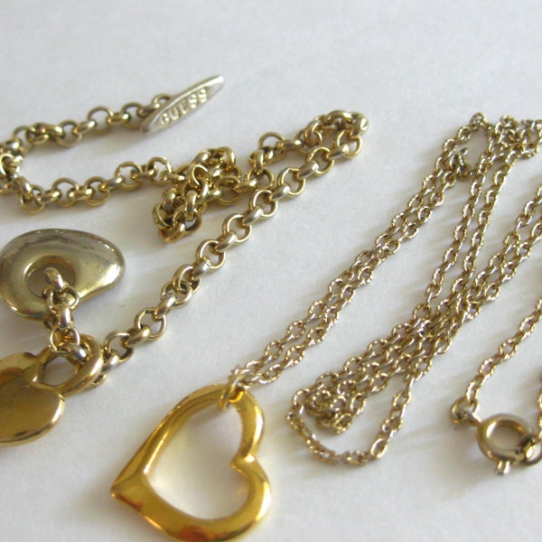 GUESS Heart Charm Bracelet Locket Gold Tone Necklace Lot (2) Vintage